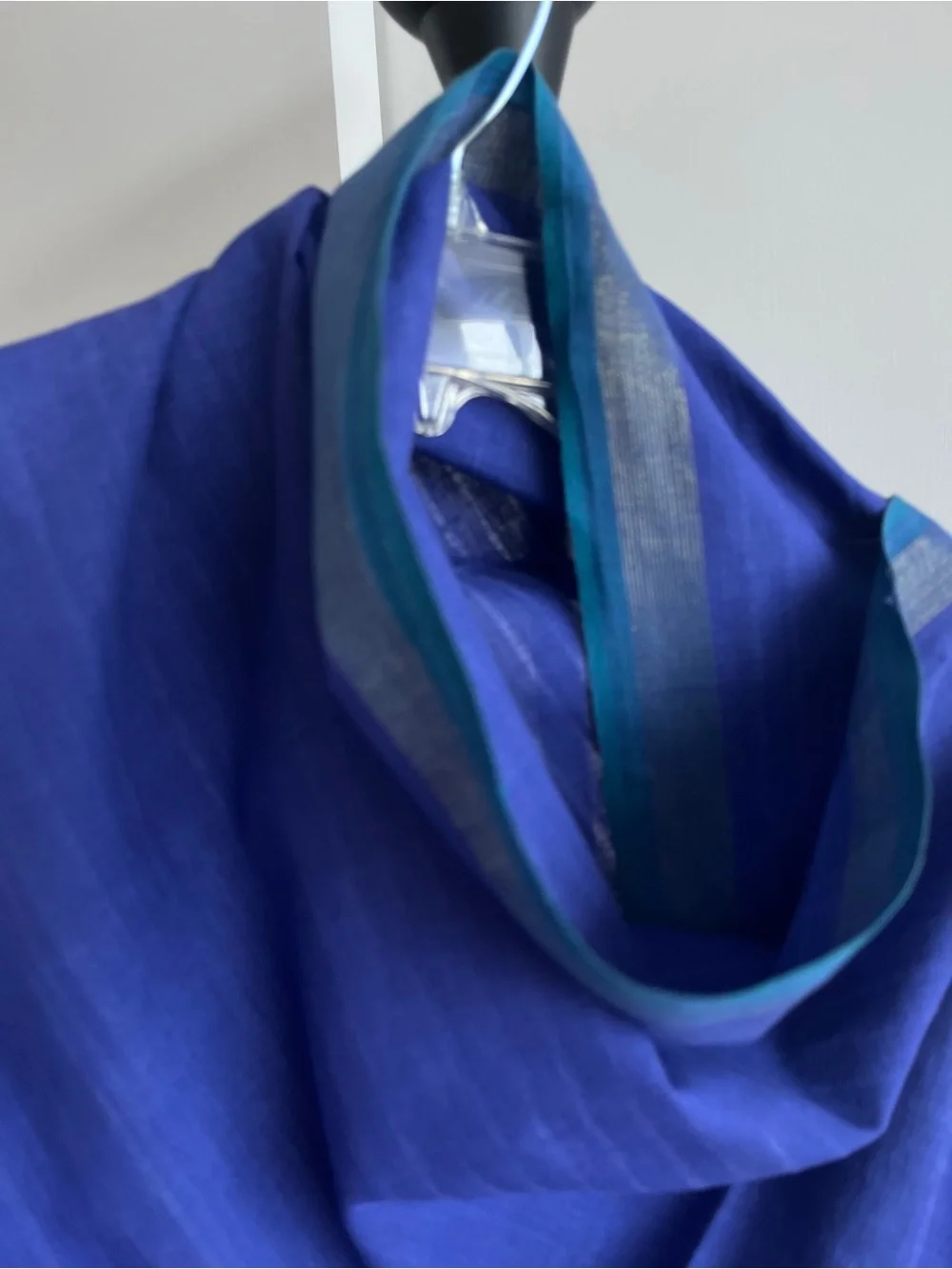 Fabindia style 100% Cotton Dupatta scarf wrap Purple Teal Green Border Gold Zari